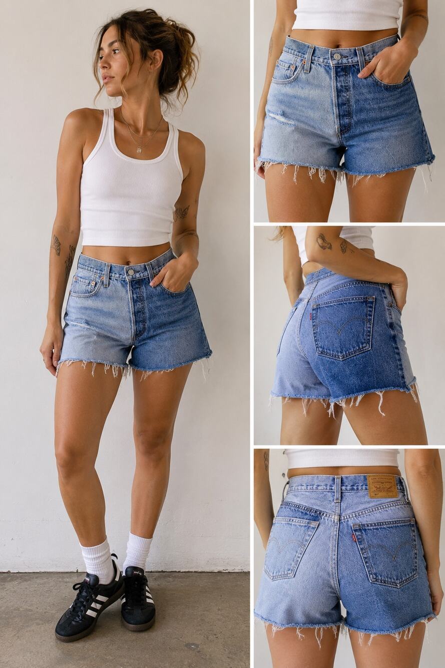 Levi's Premium 501 Denim Cutoff Shorts Women's 30 Two Tone Raw Hem Distressed